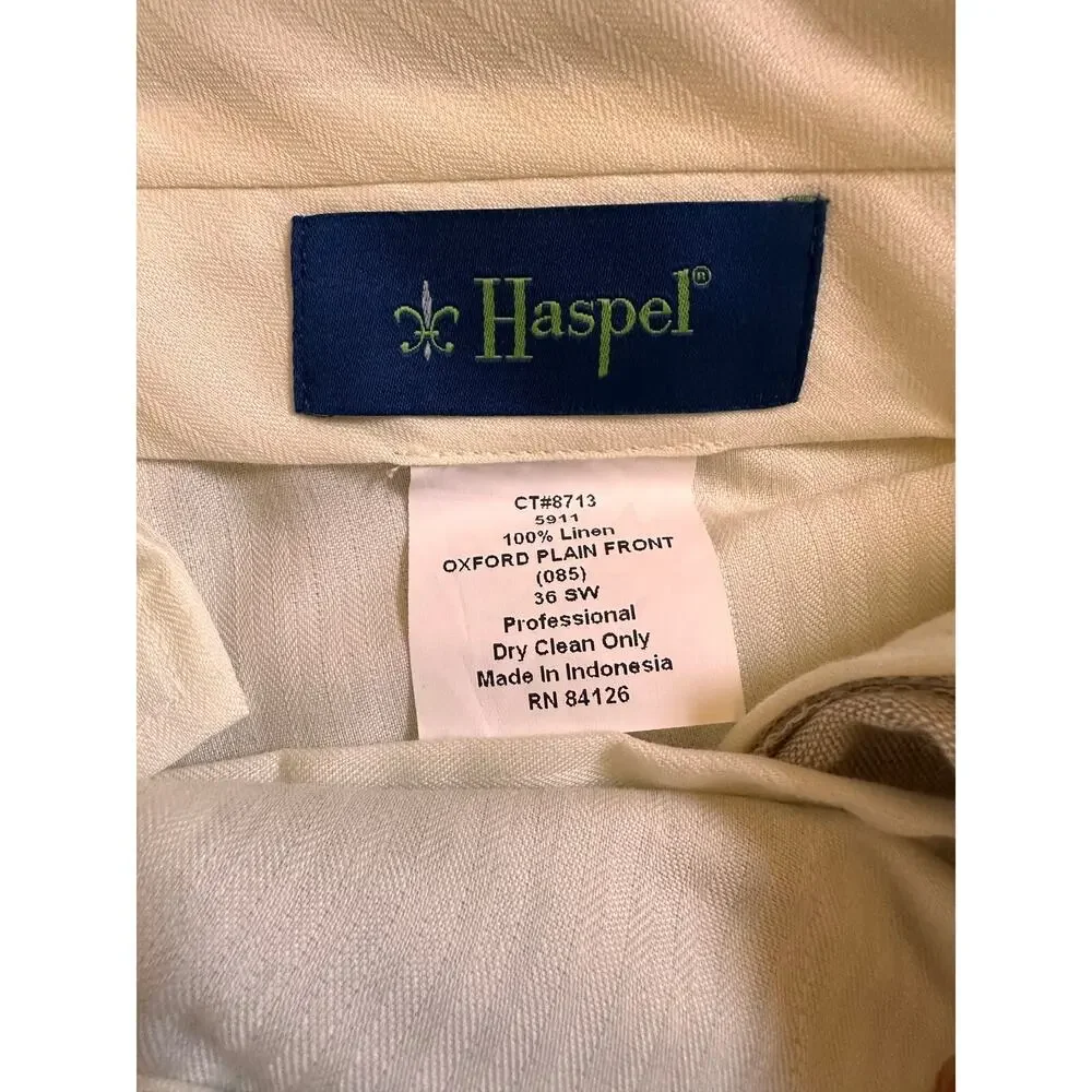 Haspel 100% Linen Mens Trousers, Beige color, Size 36